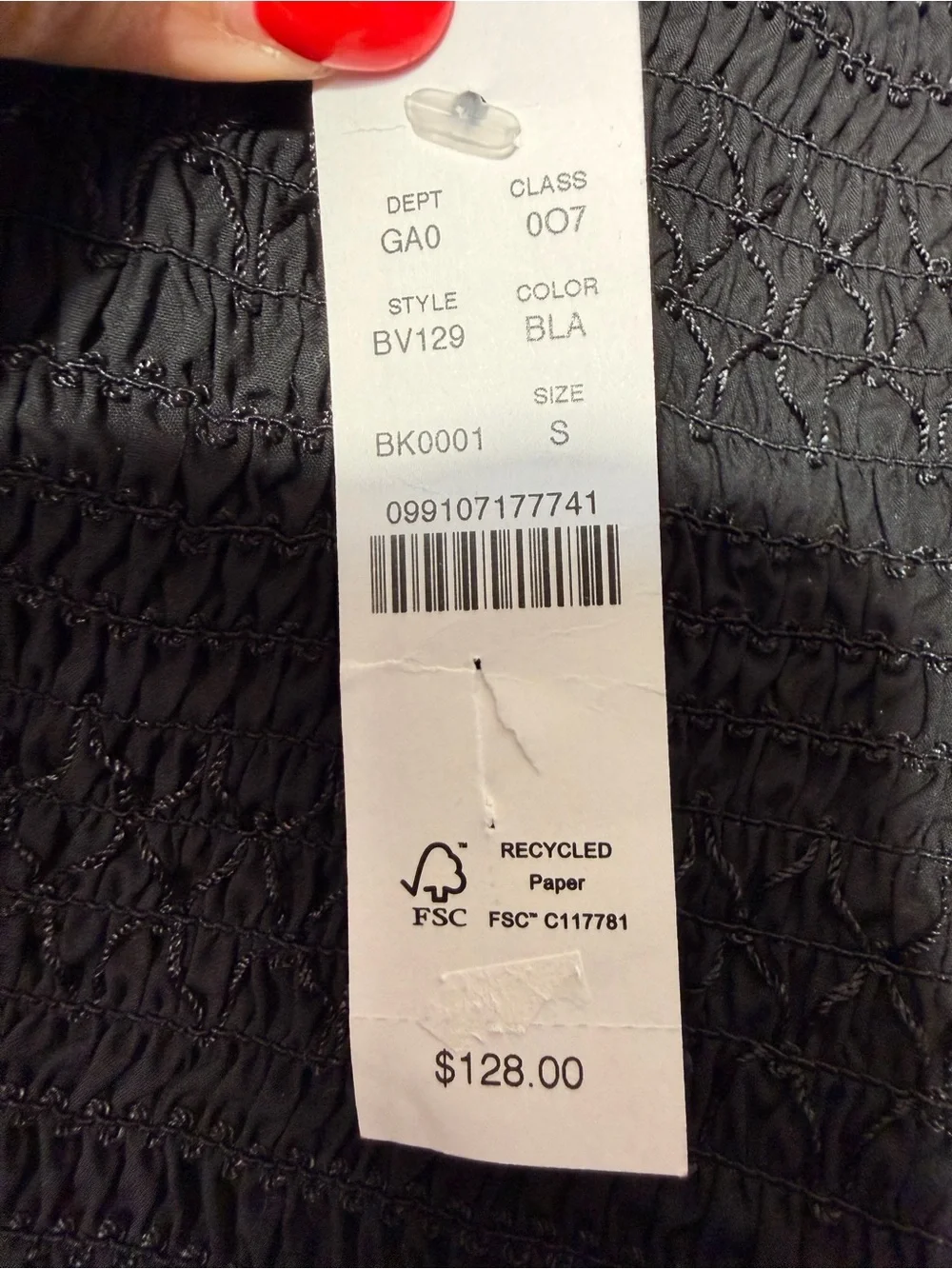 J. Crew Black Smocked Long-Sleeve Top